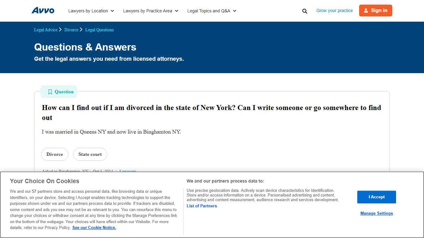 How can I find out if I am divorced in the state of New York? Can I write someone or go somewhere to find out - Legal Answers