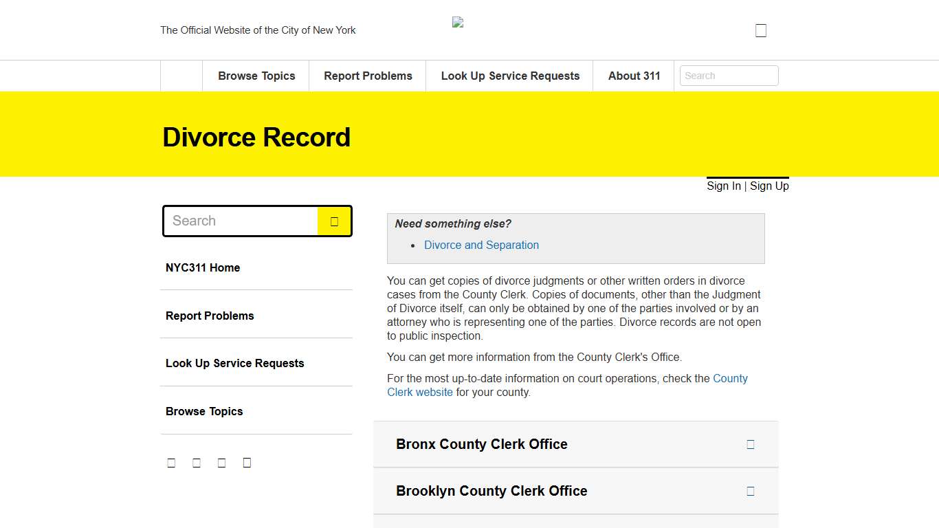 Divorce Record · NYC311